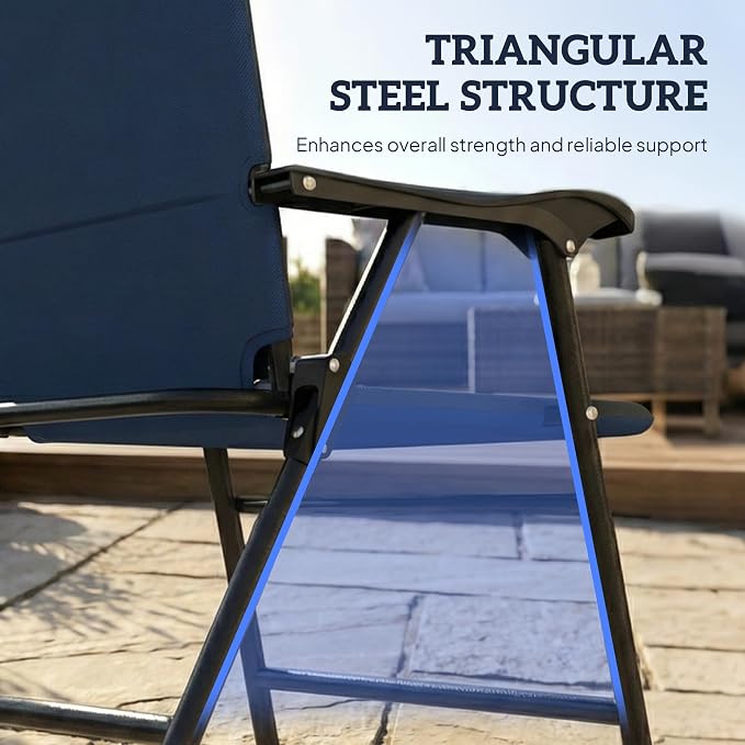 Outsunny Folding Patio Chairs Set of 2 Padded High Back Armrests Dark Blue | - Image 7