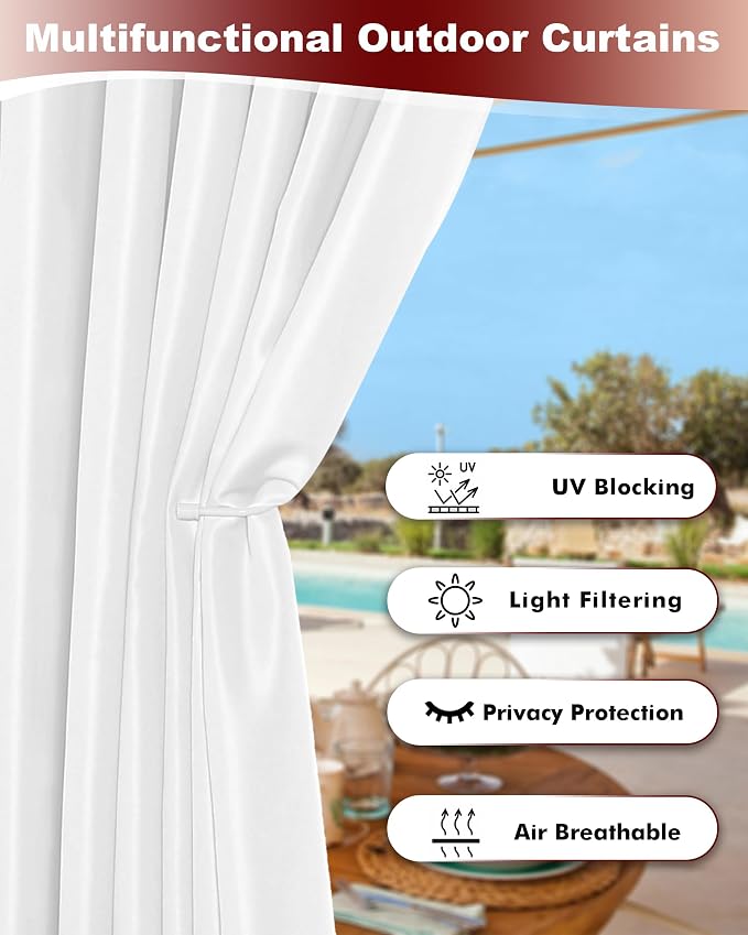 White Grommet Outdoor Curtains for Patio Waterproof 8 Pcs 54x120 In | - Image 3