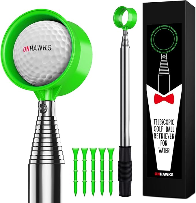 Golf Ball Retriever for Water,Telescopic 12Ft/9Ft Stainless Steel Shaft Two-Sided Easy Pick Up Balls,Unbreakable Head Retriever Tool Golf Accessories Golf Gift for Men