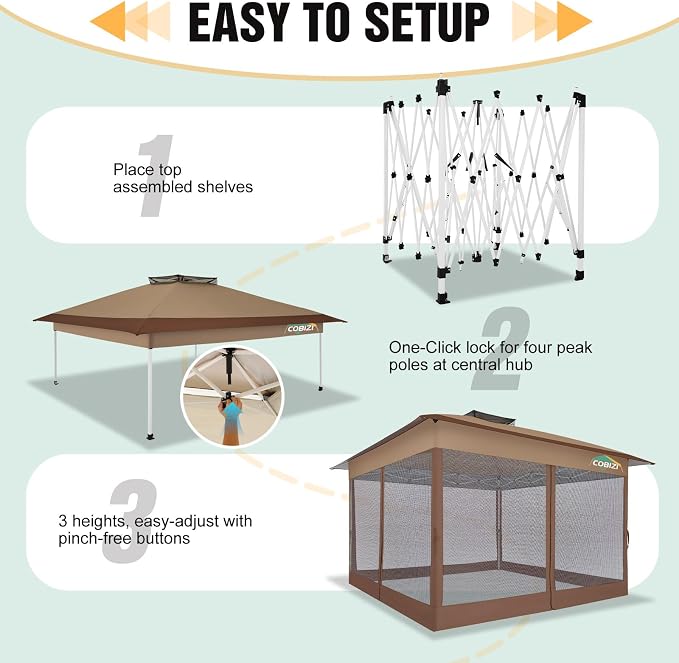 COBIZI 13x13 Pop Up Canopy Tent Gazebos On Clearance- Upgrade Metal Outdoor - Image 7