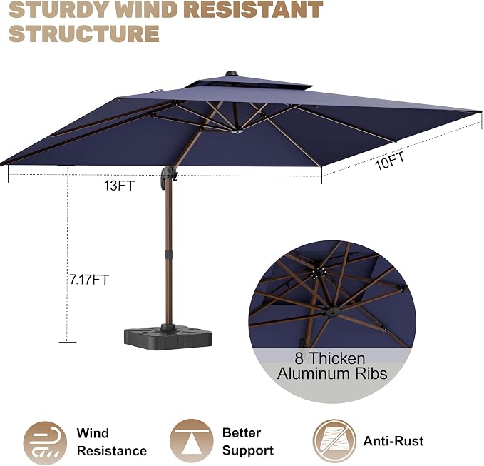 10x13FT Cantilever Outdoor Patio Umbrellas - Image 6
