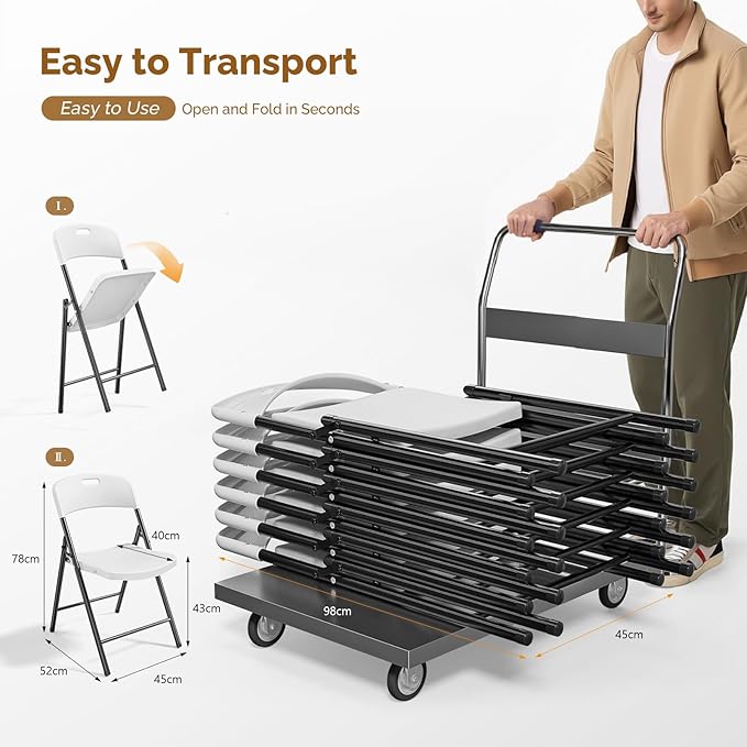 Bonnlo 10-Pack White Plastic Folding Chairs, Portable Seat - Image 4