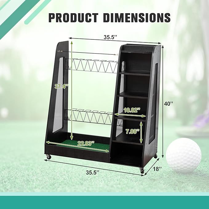 CHARMMA Golf Bag Organizer for Garage, Premium Wooden Golf Clubs Storage Rack Fit 2 Golf Bags, Golf Trunk Organizer for Car Garage Club Shed Basement,35.50x18.00x40.00in