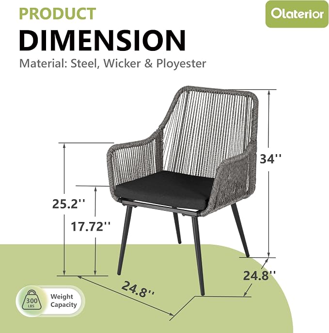 Patio Dining Chairs Outdoor Dining Chairs Set of 4, Woven Twisted Wicker Rattan - Image 3