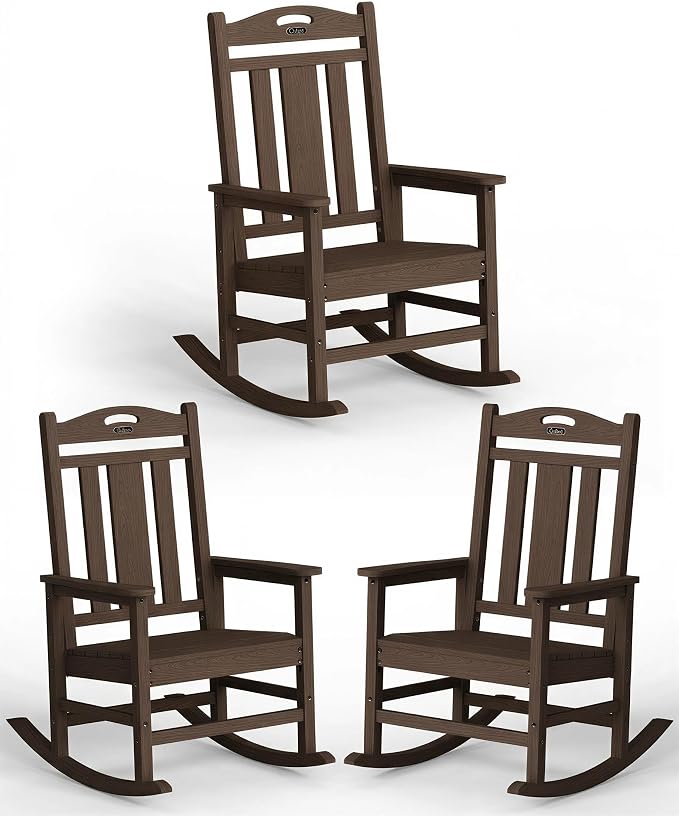 Oversized Outdoor Rocking Chairs Set of 3, 380lbs Heavy-Duty Large Patio Rocker by CIOKEA