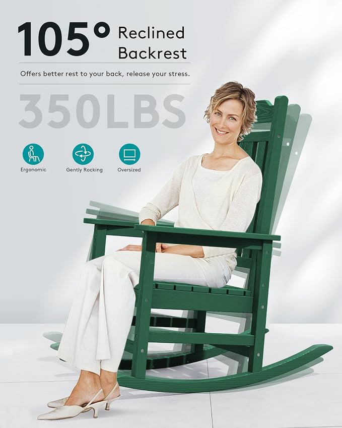 SERWALL HDPE Oversized Outdoor Rocking Chairs Set of 6, Patio Rocker, All - Image 6