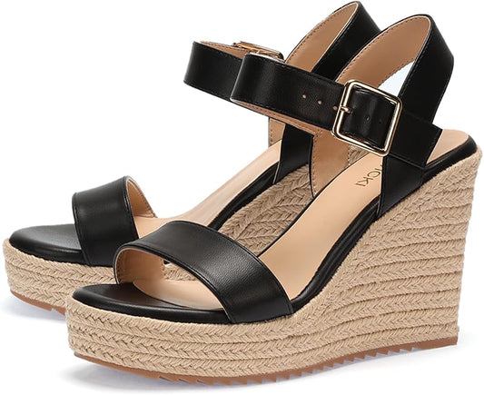 VICKI·VICKI Wedges for Women Platform Sandals Wedge Heels for Sandals Comfortable Summer Espadrille Shoes Ankle Strap&Open Toe