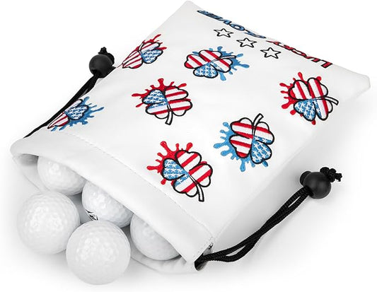 Golf Valuables Pouch, Leather Golf Tee Pouch with Drawstring Closure Golf Ball Handbag Portable Ball Pouch Golf Accessories for Men Women