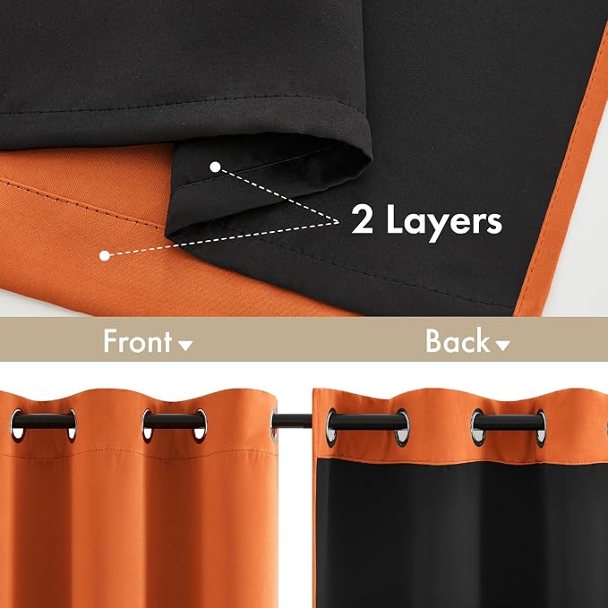 MIULEE Fall Orange 100% Blackout Curtains - Image 3