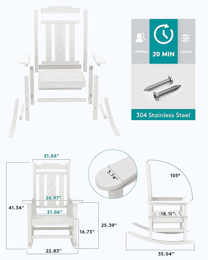 SERWALL HDPE Oversized Outdoor Rocking Chairs Set of 4, Patio Rocker, All - Image 3