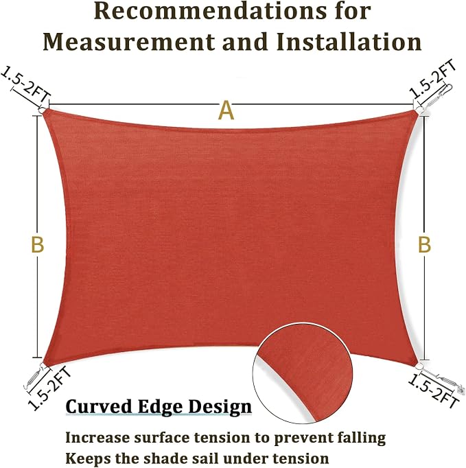 Shade&Beyond 7'x17' Sun Shade Sail Canopy Rectangle, UV Block Breathable Curved - Image 5
