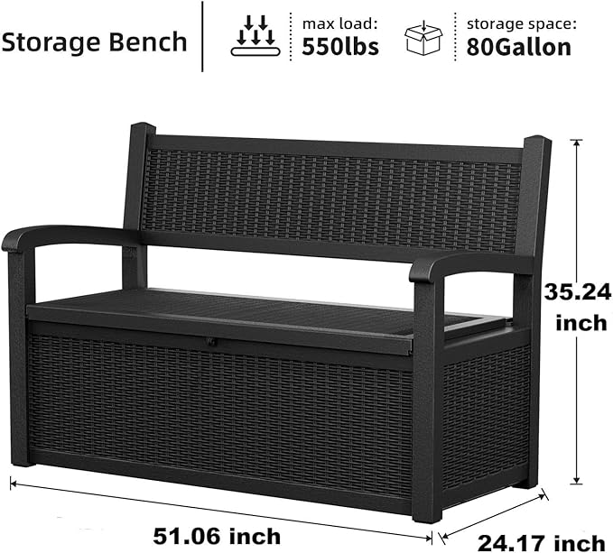 80 Gallon Storage Bench Deck Box Resin Patio Furniture - Image 3