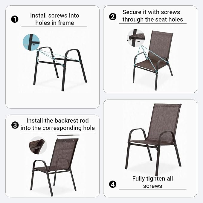 Patio Chairs Set of 4, Breathable Textilene, Weatherproof Frame, Quick Setup - Image 6