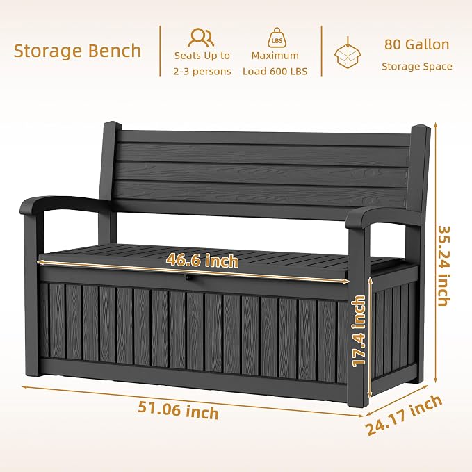 Garden Bench, Outdoor Storage Bench, Resin Patio Furniture Seating | - Image 2