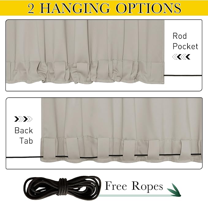 NICETOWN Gazebo Curtains Outdoor Waterproof W100 x L84 in Natural | Windproof - Image 2
