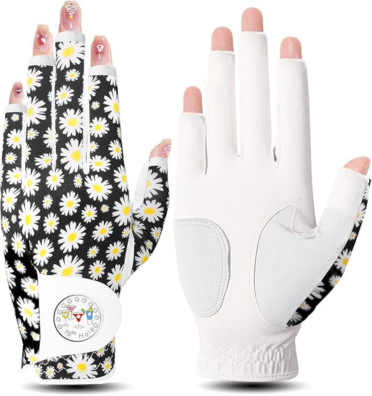 FINGER TEN Stylish Golf Gloves Women with Ball Marker 1 Pack for Left or Right Hand, Breathable Glove with Fashion Patterns for Ladies Right Left Handed Golfer