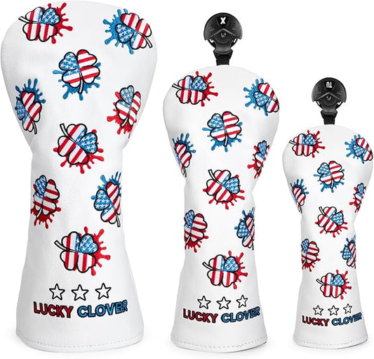 Golf Club Head Covers for Driver Cover, Fairway Wood Cover Hybrid Head Cover, USA Style Premium Leather Golf Headcovers Fits Golf DF3 Putter, Blade Putter Cover, Fits Most of Golf Club Covers
