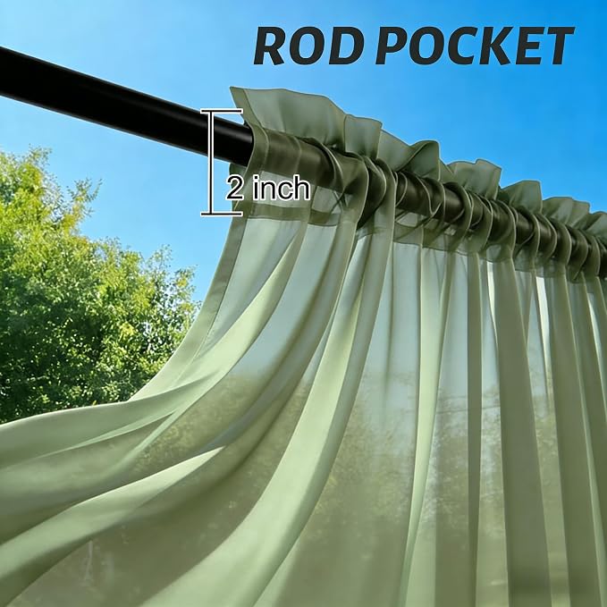 Outdoor Sheer Curtains for Patio Waterproof, 2 Panels Rod Pocket Indoor/Outdoor - Image 3