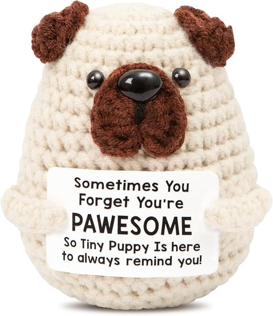 Mini Positive Crochet Dog，Funny Emotional Support Crochet Stuffed Gifts Cute Crochet Animals with Positive Messages Emotional Support Crochet Animals Handmade Crochet Puppy Inspirational Crochet Gift