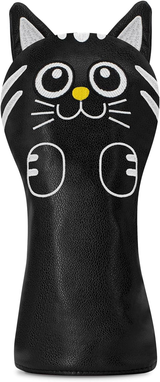Golf Kitty Head Cover Golf Club White Leather Headcovers 1pc/4pcs Set Fits Driver Fairway Wood Hybrid Utility Putter Iron Wedge Headcover.
