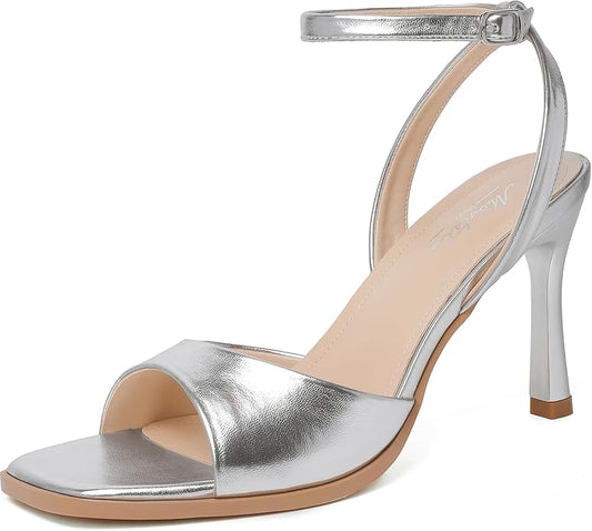 Mostrin Strappy Heels for Women Square Open Toe Lace Up Heeled Sandals Ankle Strap Sexy Stiletto High Heels for Party, Prom, Dating, Wedding