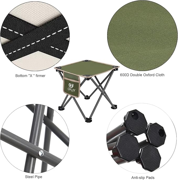 Opliy Camping Stool, 13.5 inch Folding Small Chair Portable Camp Stool for Camping Fishing Hiking Gardening and Beach, Camping Seat with Carry Bag (Green)