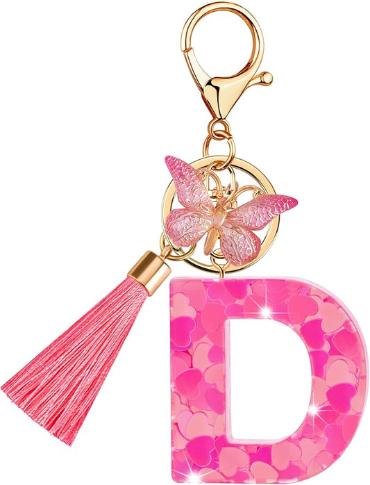 Suweibuke Colourful Cute Initial Letter Keychains for Women Girls with Tassel Butterfly, Charm for Purse Handbags Backpacks