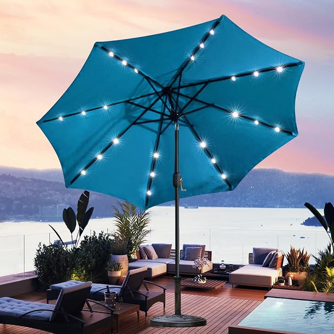 Sunnyglade 9' Solar LED Patio Umbrella, 8 Ribs, Tilt & Crank | 9Ft Patio - Image 6