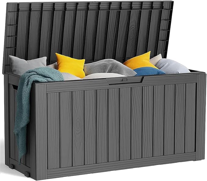 PatioZen 75 Gallon Resin Deck Box, Outdoor Lockable Storage Box by OutdoorLivingPerfected