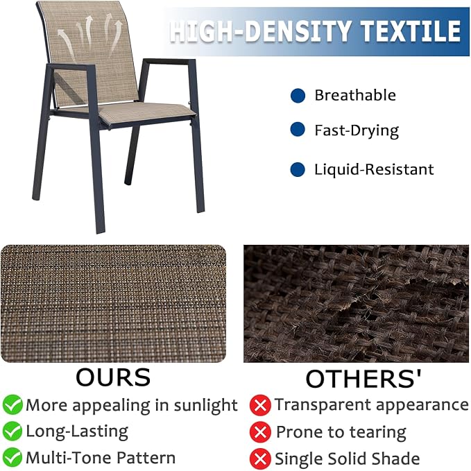 Outdoor Patio Chairs Set of 6, Mocha Stackable Outdoor Chairs, Lightweight - Image 3