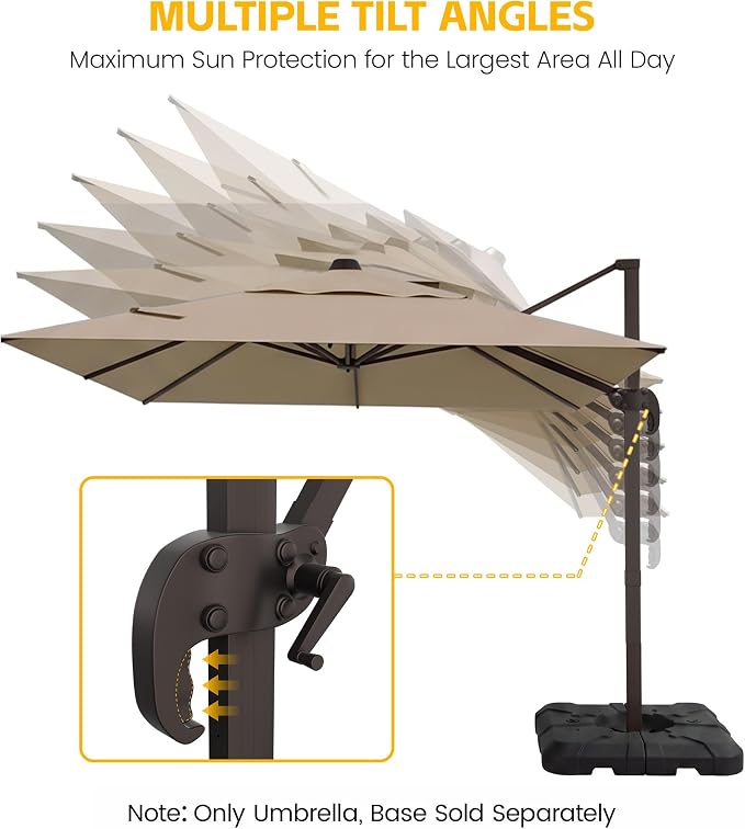 10x10 FT Patio Cantilever Umbrella, Rectangular Heavy Duty Offset Umbrella - Image 3