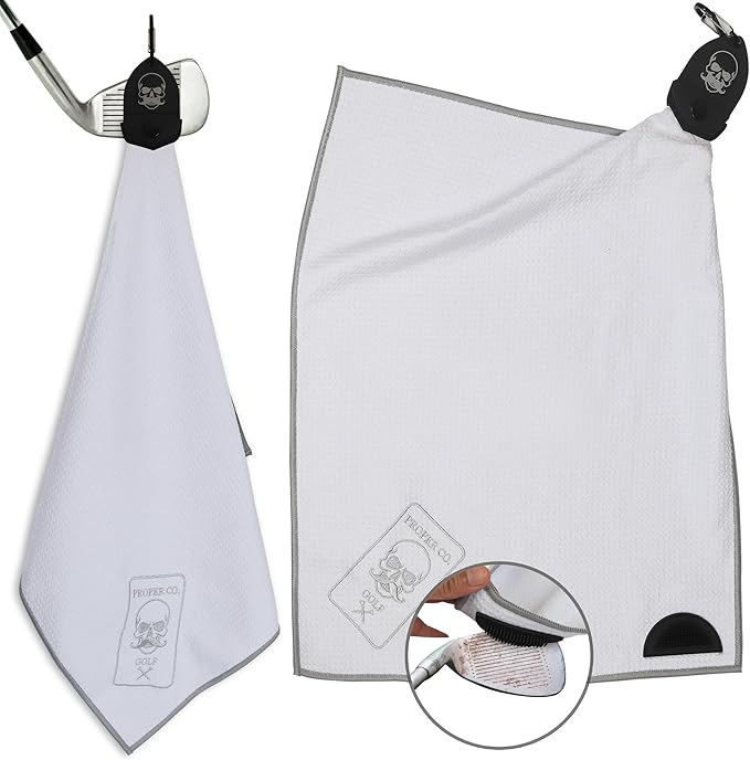 Magnetic Golf Towel (White) Microfiber Golf Towel | Ultra Absorbant Waffle Pattern | Extra Strong Magnet for Golf Cart or Clubs