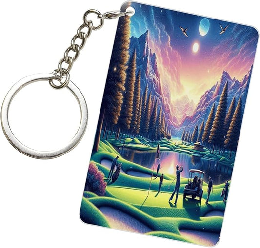 Golf Keychains Rectangular Acrylic Keychain Daily Key Ring Car Key Fob Holder 2X3 Inch
