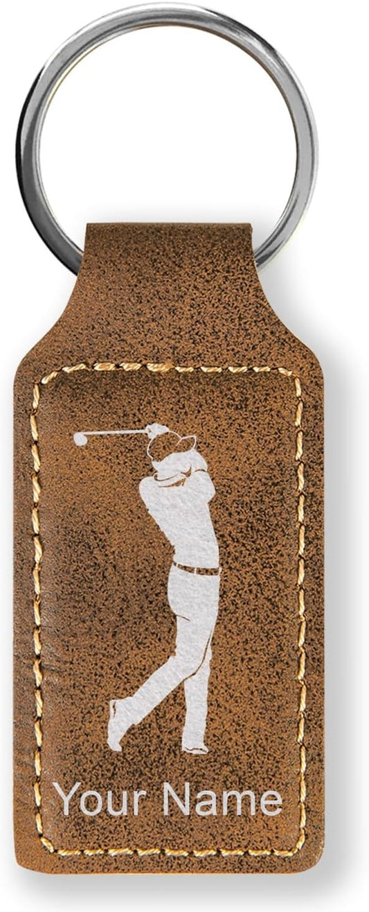 LaserGram Rectangle Keychain, Golfer Golfing, Personalized Engraving Included