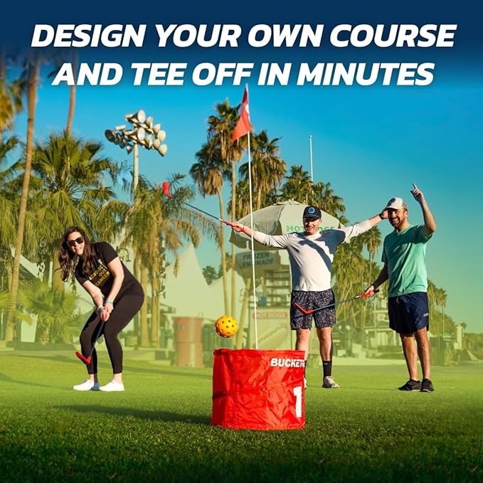 bucketgolf Original Game 3 Hole Travel Set with Clubs - #1 New Backyard Golf Game for The Yard and All Ages Adults and Kids. Beach, Park, School. (1 Right + 1 Left Club)