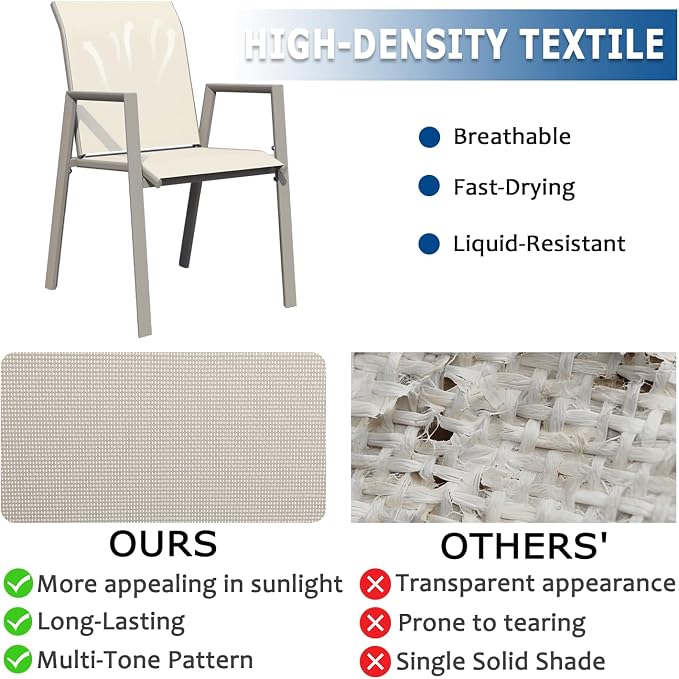 Outdoor Patio Chairs Set of 6, Ivory Beige Stackable Outdoor Chairs, - Image 3