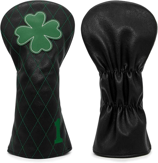 Golf Club Headcover Live Lucky 3 Wood Headcover Magnetic Closure Elegant Embroidery Premium Leather Driver Covers Fairway Wood Covers Hybrid Headcover Shamrock Golf Head Covers