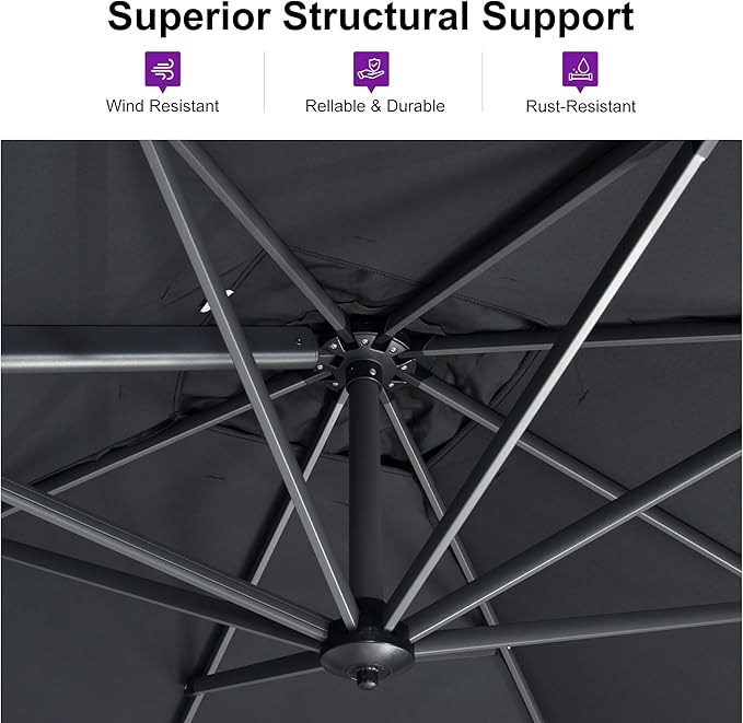 PURPLE LEAF Outdoor Umbrella 8' x 8' Square Premium Sun Protection Black | - Image 3