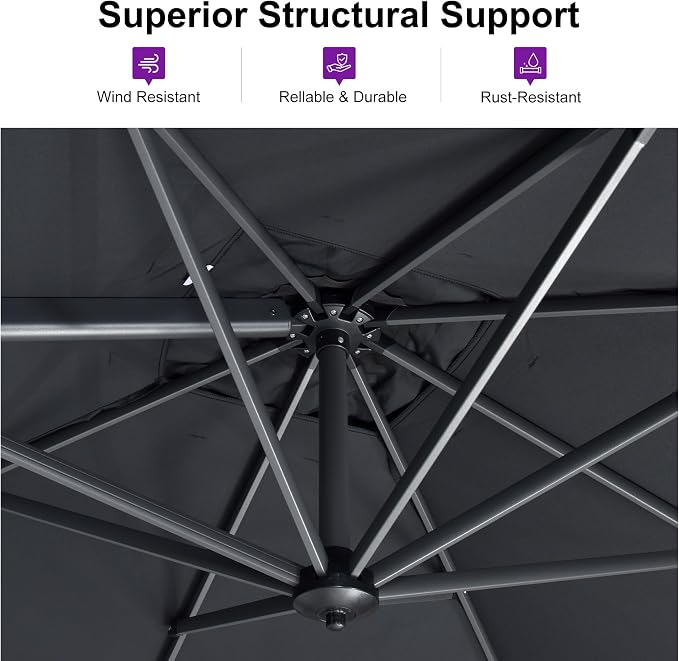 PURPLE LEAF Patio Umbrella Outdoor 10' x 10' Square Easy Assembly Black | Built - Image 3