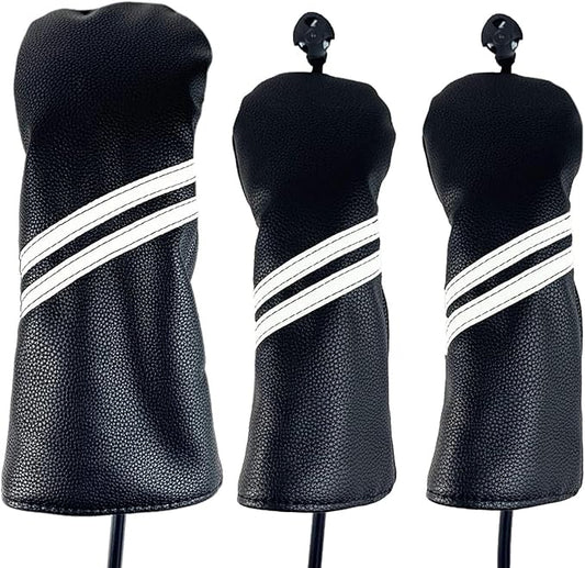 3Pcs Black Golf Head Covers for Driver & Fairway Woods Wood Club Headcovers 135 Golf Covers