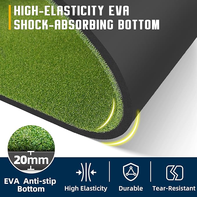 Dual-Turf Golf Mat 36mm: 5x4ft/5x5ft Extra Thick Golf Hitting Mats Practice Outdoor Indoor, High-Density Artificial Hitting Training Matt for Garage Simulator Chipping Driving Swing