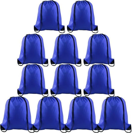 KUUQA 12 Pcs Drawstring Backpack Bags Sport Gym Sack Cinch Bags Bulk for School Traveling and Storage (Blue)