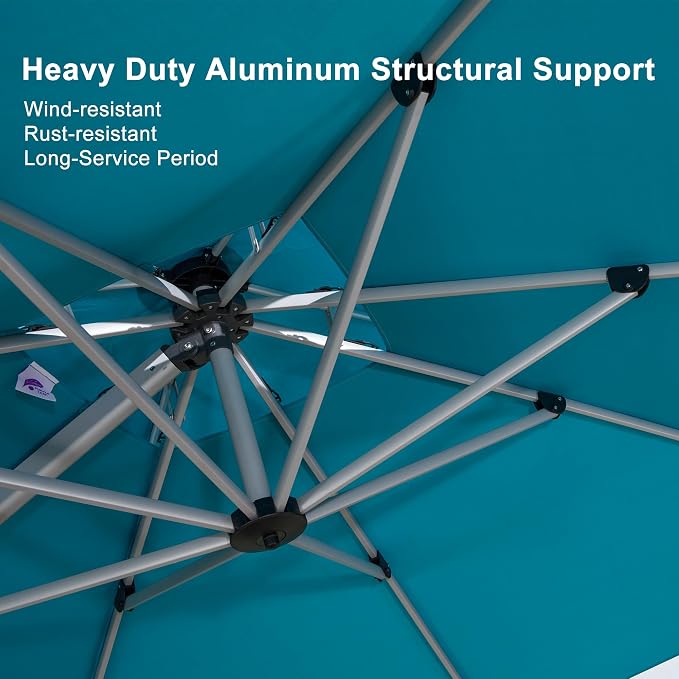 PURPLE LEAF Cantilever Umbrella 9' X 11' Double Top, Turquoise Blue | 35MPH - Image 4