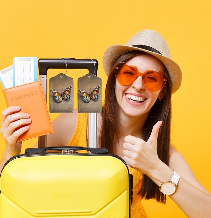 TSA Approved Luggage Tags for Suitcases Colorful Butterfly 2 Pack Funny Leather Carnival Cruise Airport Cute Travel Name Tags Golf Bag tag Ships Essentials Privacy Cover ID Label for Women Men