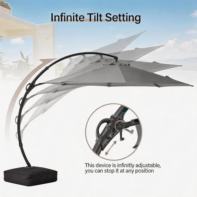 Outdoor Patio Umbrella with Base included, 12 FT Deluxe Curvy Cantilever - Image 6