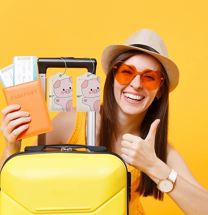 TSA Approved Luggage Tags Pig for Suitcases 2 Pack Funny Leather Carnival Cruise Airport Cute Travel Name Tags Golf Bag tag Ships Essentials Privacy Cover ID Label for Women Men