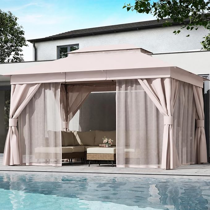 10'x13' Outdoor Gazebo, Heavy Duty Metal Frame Patio Canopy - Image 3