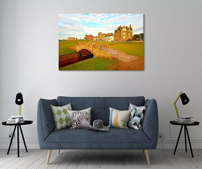 St Andrews Golf Course Wall Art for Living Room Bedroom Home Decorations Golf Course Swilcan Bridge St Andrews Picture Poster Framed Artwork Canvas Prints Ready to Hang(12''H x 16''W)