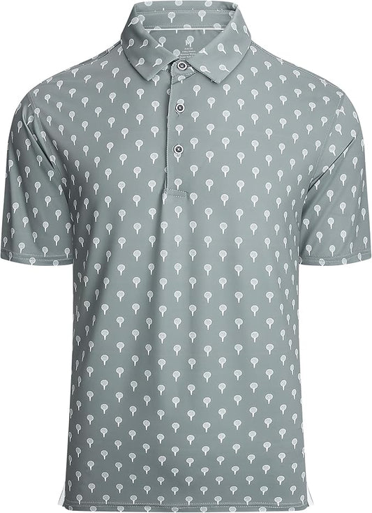 Esabel.C Golf Shirts for Men Dry Fit Performance Short Sleeve Print Moisture Wicking Collared Shirt
