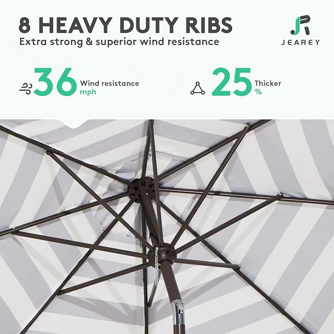JEAREY 9FT Outdoor Patio Umbrella, Market Umbrella, Tilt & Crank UV Protection - Image 5